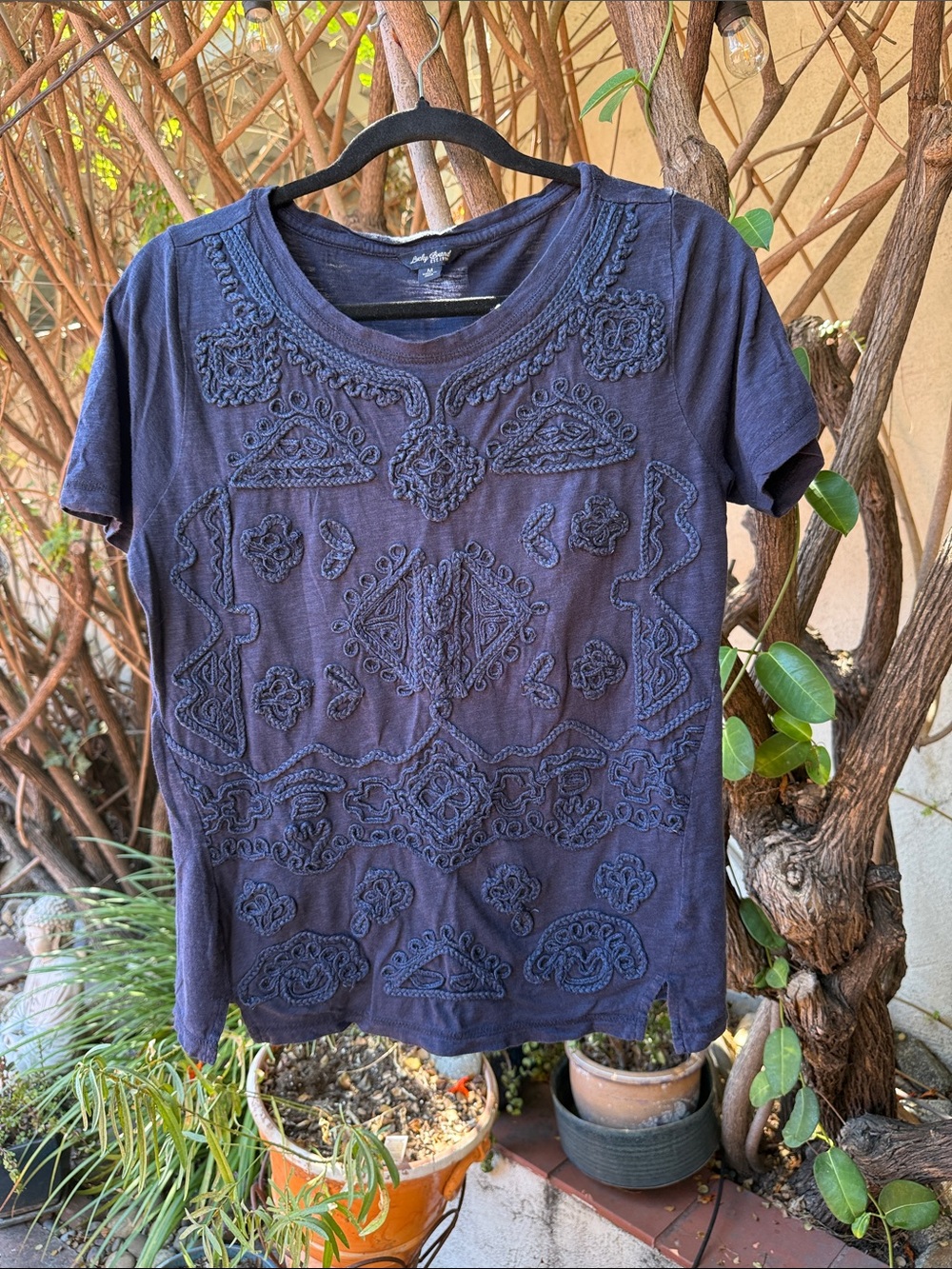 Lucky Brand Navy Embroidered Short Sleeve Cotton Tee